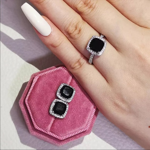 New 925 engagement ring and earring black stone - Picture 2 of 2